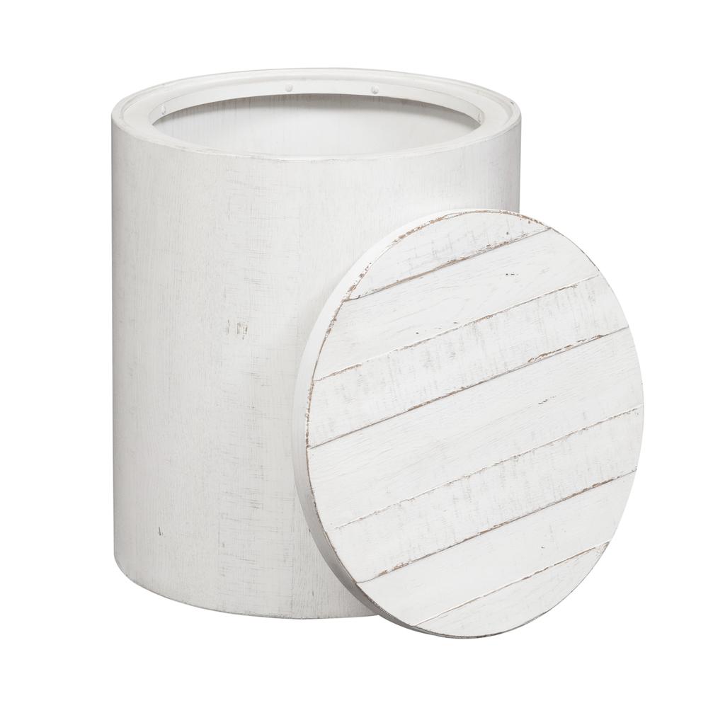 Modern Farmhouse Drum End Table in Flea Market White w/ Heavy Distressing. Picture 5