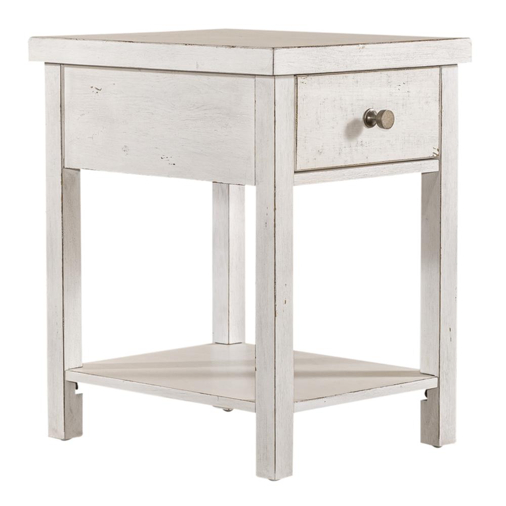 Drawer Chair Side Table Flea Market White w/ Heavy Distressing. Picture 1