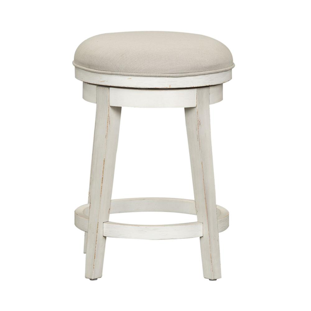 Modern Farmhouse Console Swivel Stool in Flea Market White w/ Heavy Distressing. Picture 1