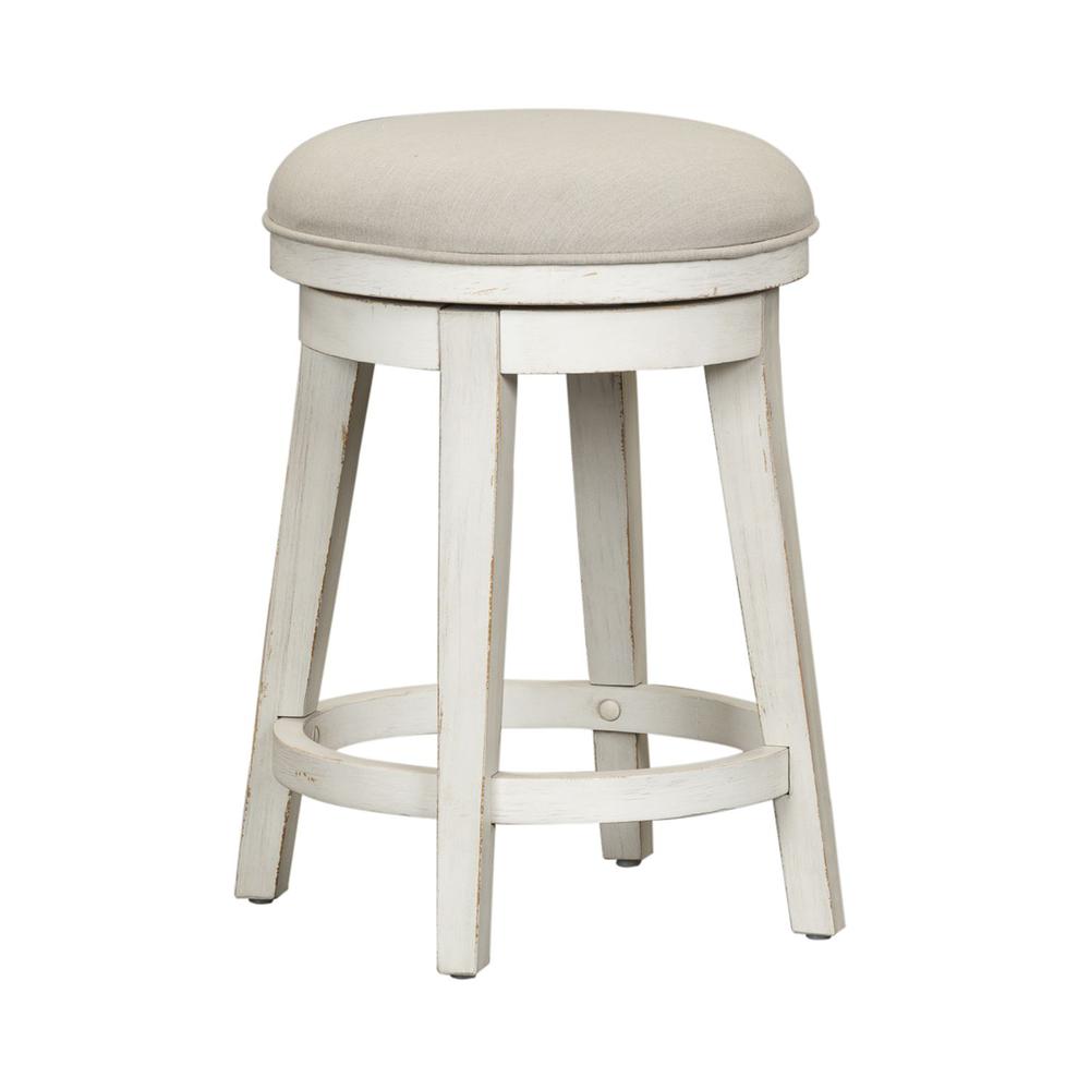 Modern Farmhouse Console Swivel Stool in Flea Market White w/ Heavy Distressing. Picture 2