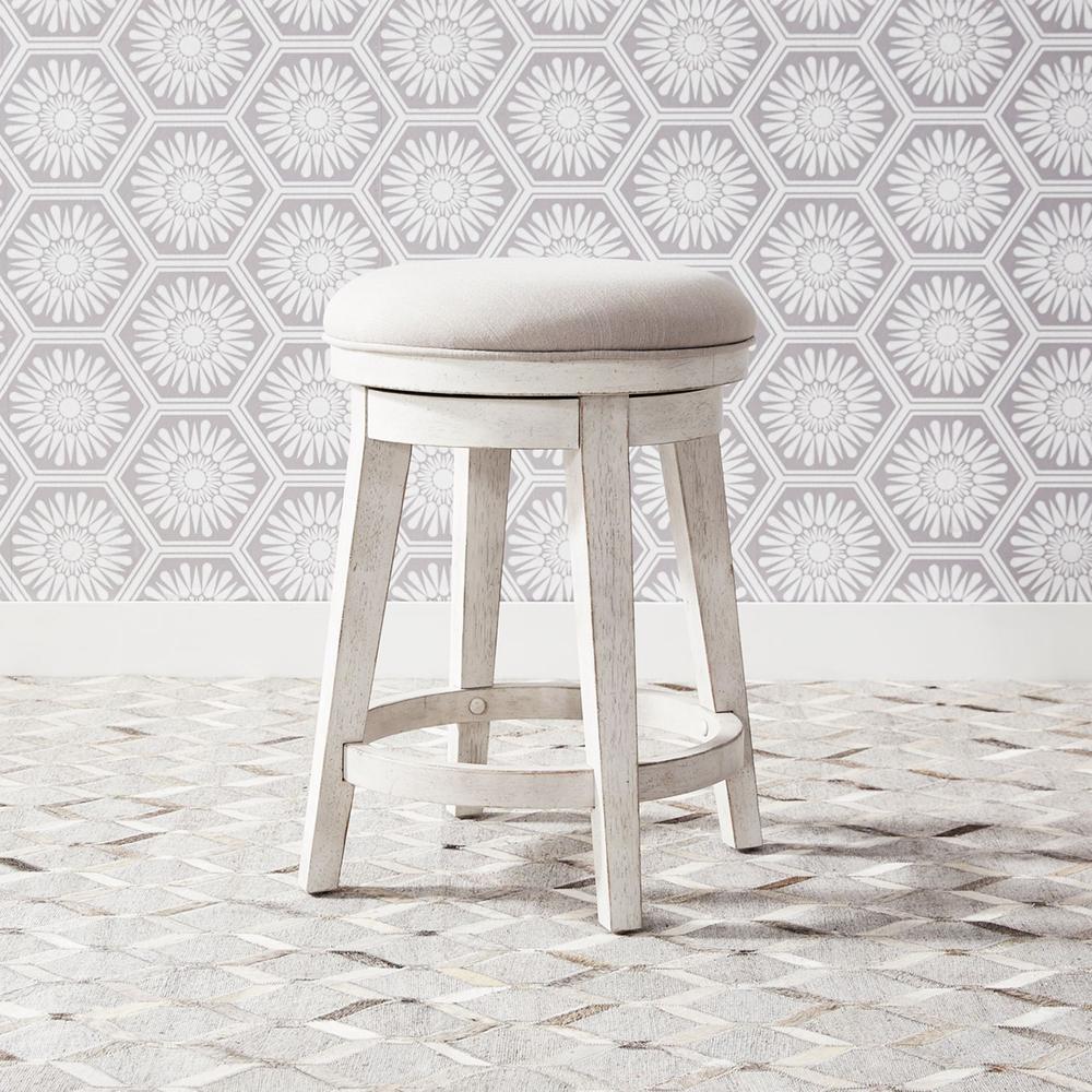 Modern Farmhouse Console Swivel Stool in Flea Market White w/ Heavy Distressing. Picture 3
