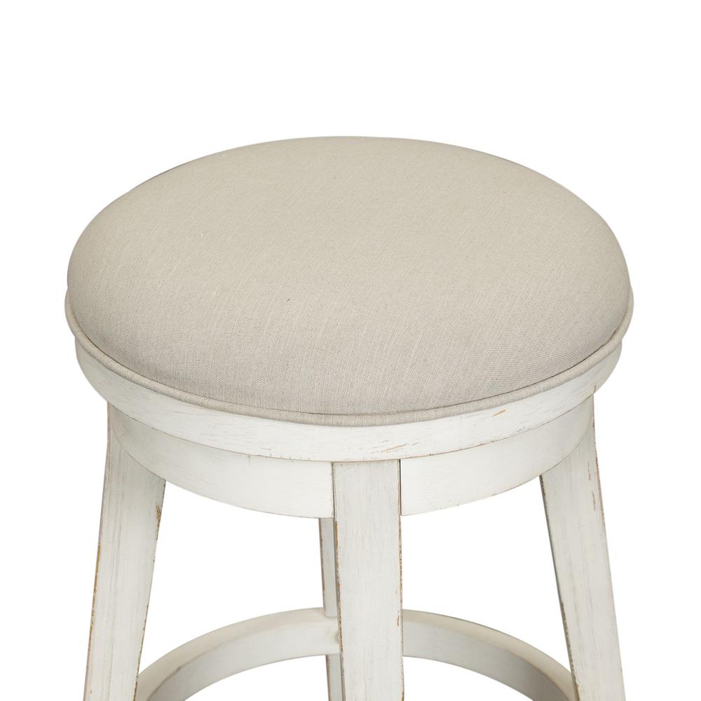 Modern Farmhouse Console Swivel Stool in Flea Market White w/ Heavy Distressing. Picture 4