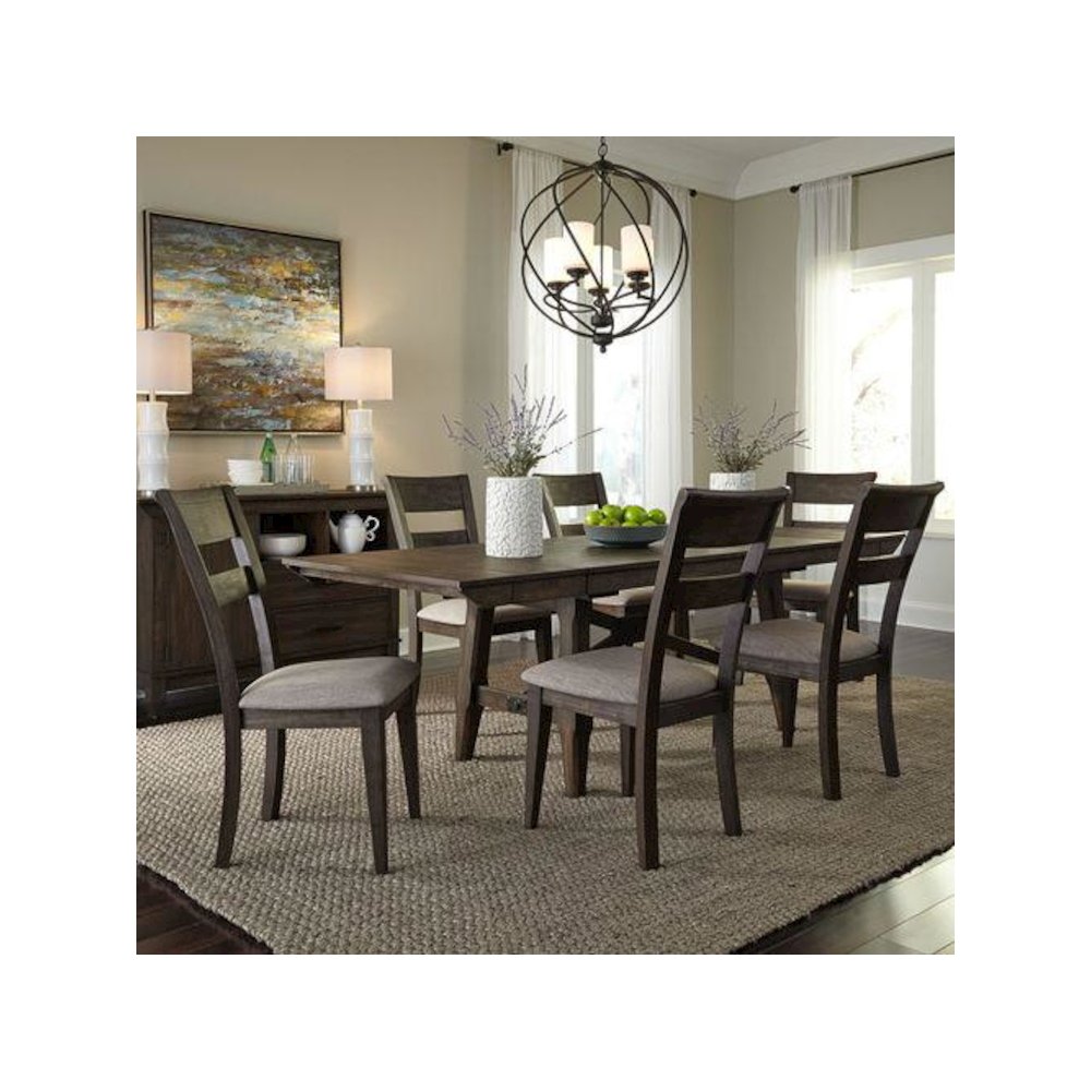 Double Bridge 7 Piece Trestle Table Set in Dark Chestnut. Picture 1