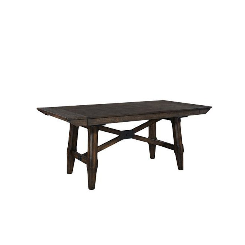 Double Bridge 7 Piece Trestle Table Set in Dark Chestnut. Picture 4