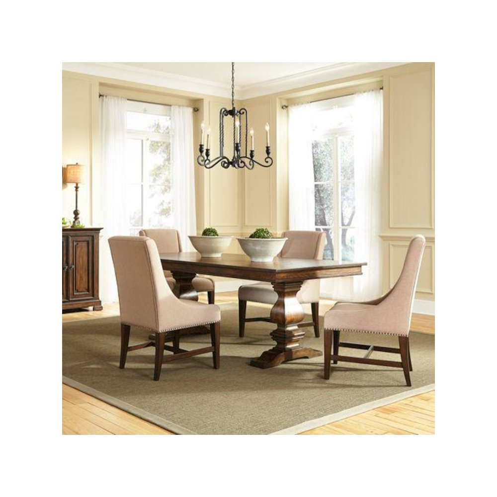 Armand 5 Piece Trestle Table Set in Antique Brownstone. Picture 1