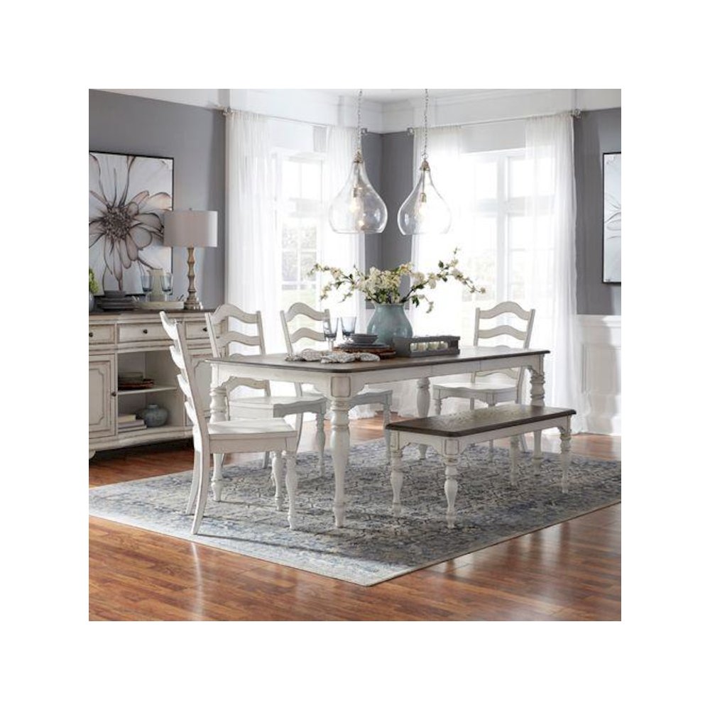6 Piece Leg Table Dining Room Set with Bench, 4 Ladder Back Chairs. Picture 1