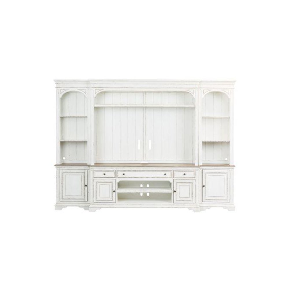 Magnolia Manor Entertainment Center with Piers in Antique White. Picture 1