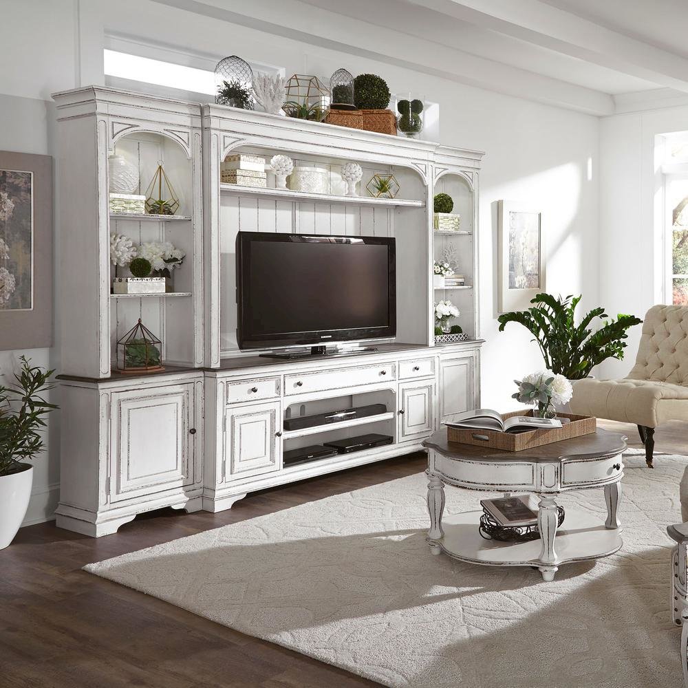 Magnolia Manor Entertainment Center with Piers in Antique White. Picture 5