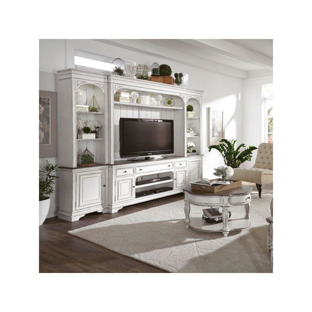 Magnolia Manor Entertainment Center with Piers in Antique White. Picture 6
