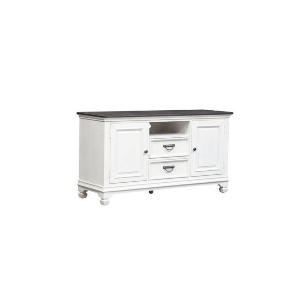 Allyson Park 56 Inch TV Console in Wirebrushed White w/ Charcoal Top. Picture 1