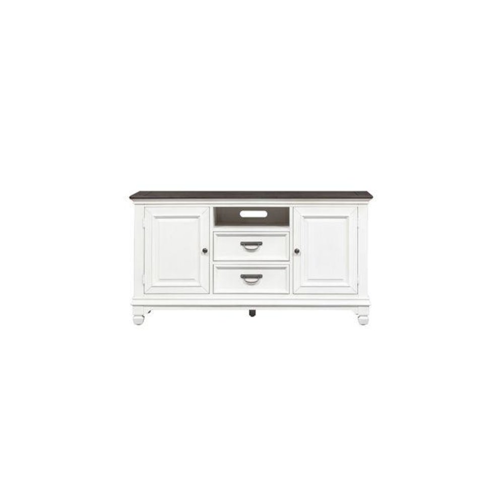 Allyson Park 56 Inch TV Console in Wirebrushed White w/ Charcoal Top. Picture 2