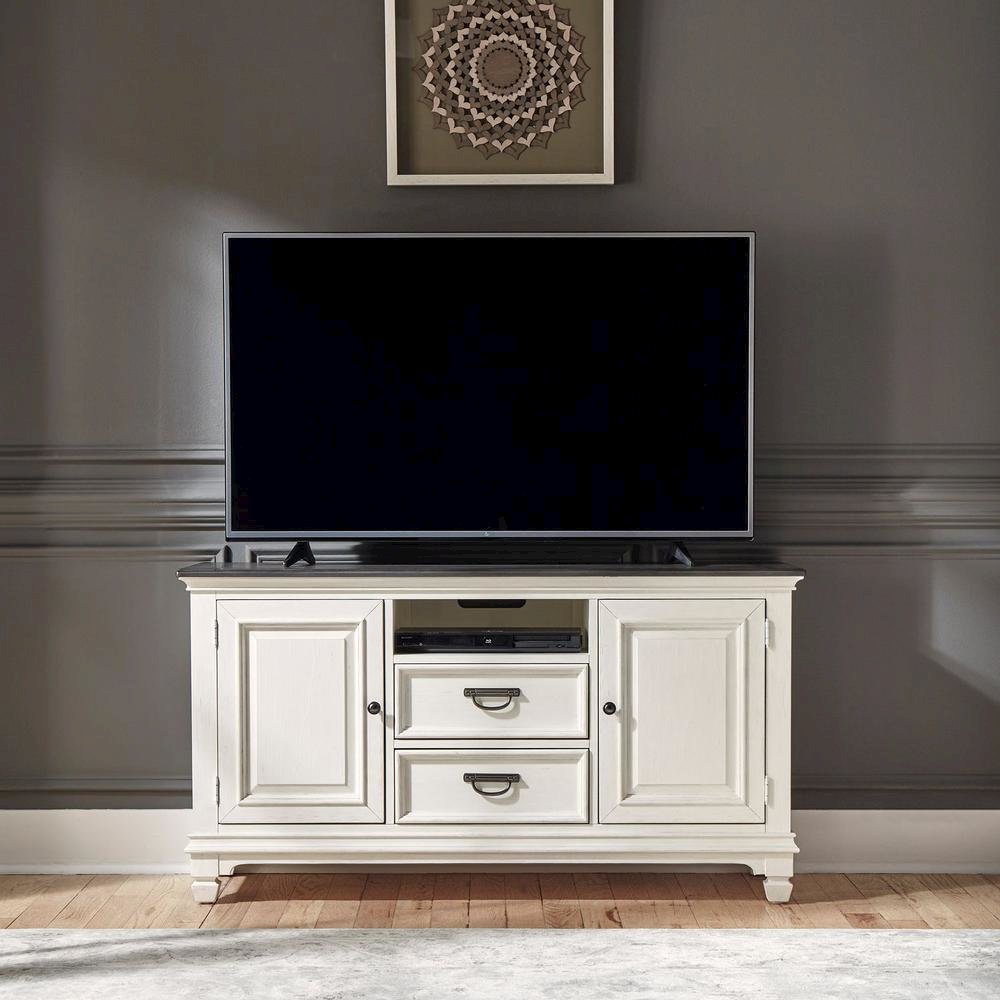 Allyson Park 56 Inch TV Console in Wirebrushed White w/ Charcoal Top. Picture 5