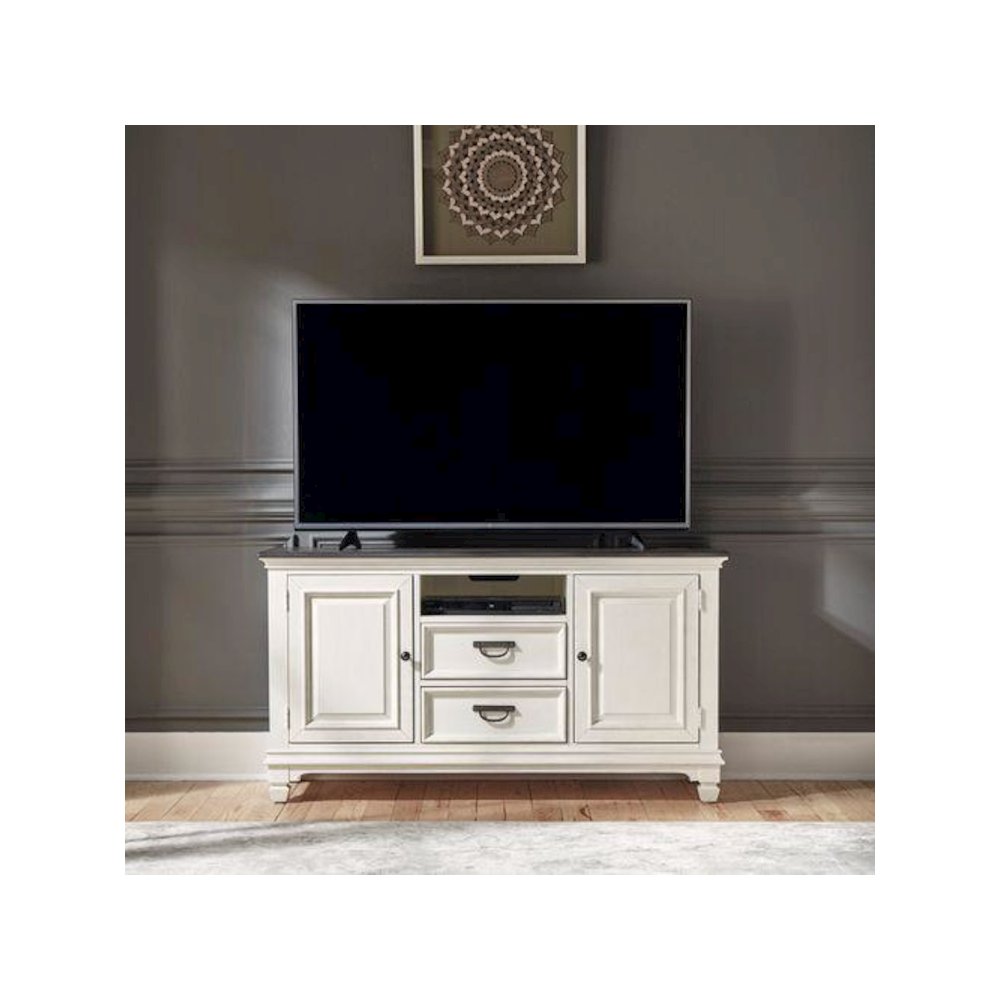 Allyson Park 56 Inch TV Console in Wirebrushed White w/ Charcoal Top. Picture 6