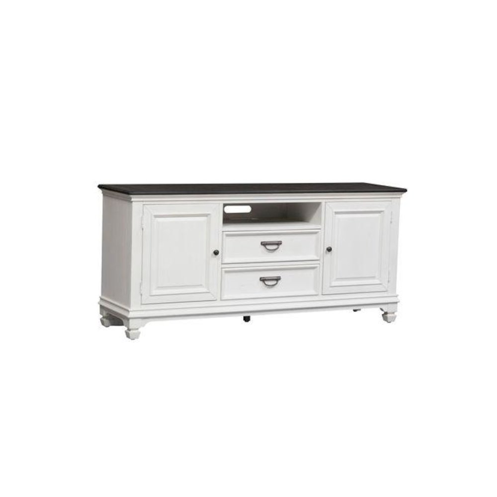 Allyson Park 66 Inch TV Console in Wirebrushed White w/ Charcoal Top. Picture 1