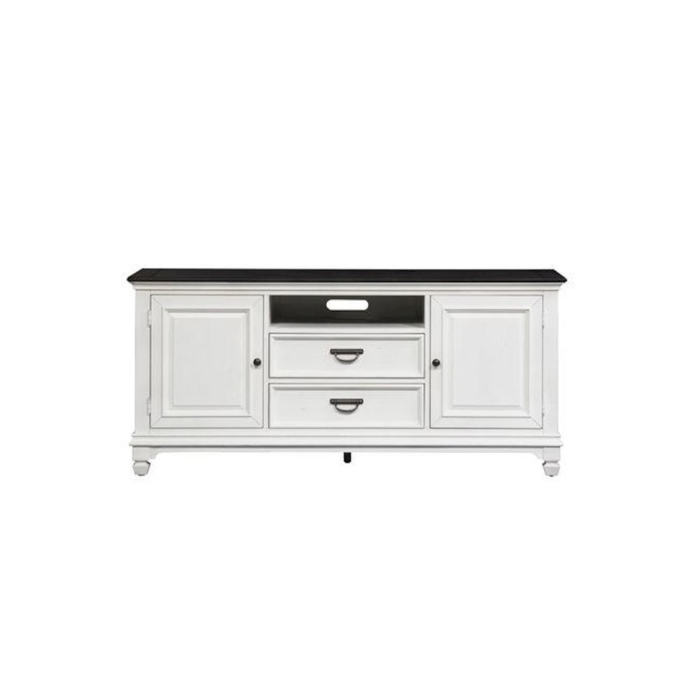 Allyson Park 66 Inch TV Console in Wirebrushed White w/ Charcoal Top. Picture 2