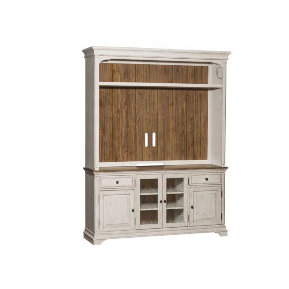 Entertainment Center Antique White w/ Wirebrushed Tobacco Accents. Picture 1