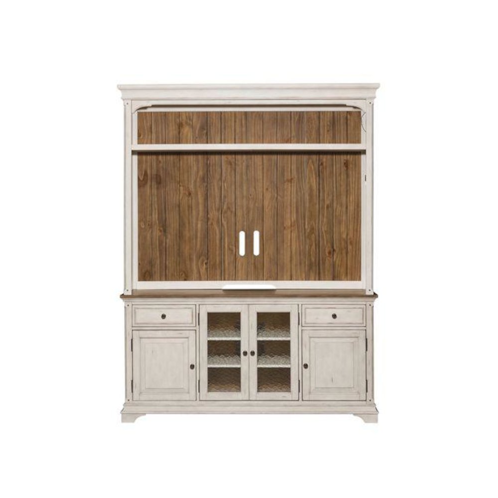 Entertainment Center Antique White w/ Wirebrushed Tobacco Accents. Picture 2