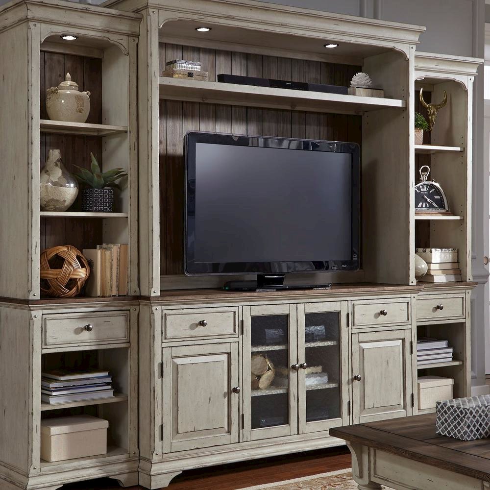 Entertainment Center Antique White w/ Wirebrushed Tobacco Accents. Picture 6