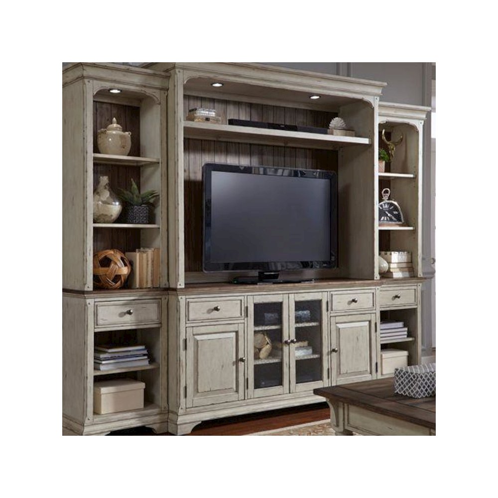 Entertainment Center Antique White w/ Wirebrushed Tobacco Accents. Picture 5