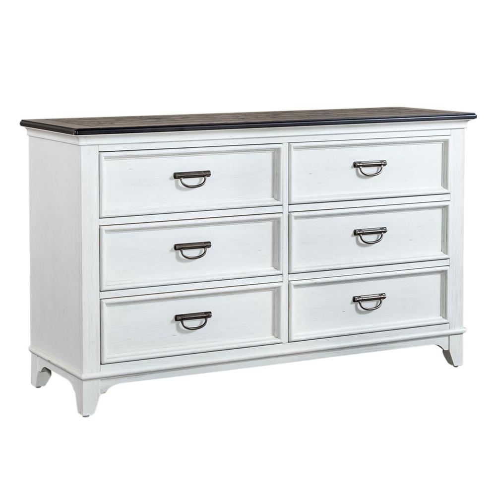 Allyson Park 6 Drawer Dresser in Wirebrushed White w/ Charcoal Top. Picture 1