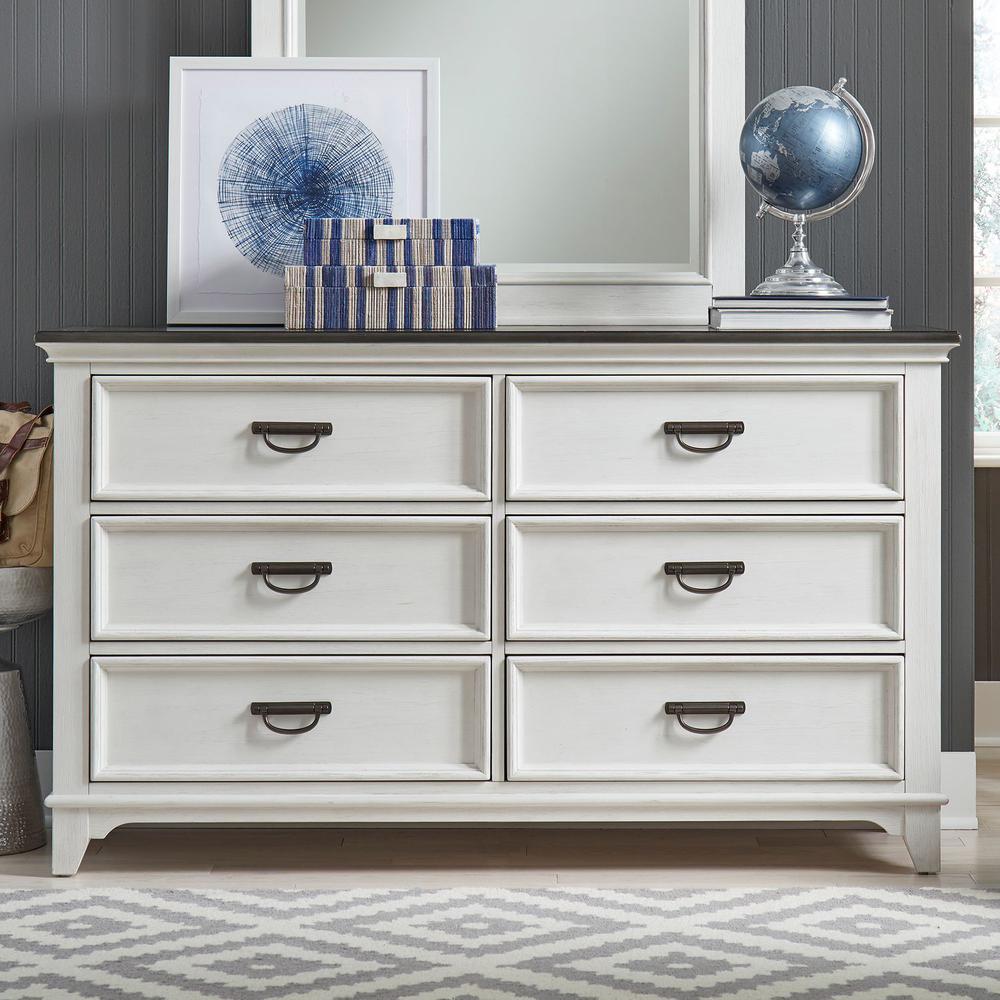 Allyson Park 6 Drawer Dresser in Wirebrushed White w/ Charcoal Top. Picture 9