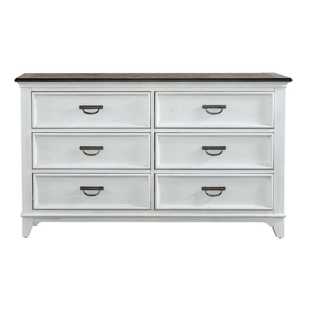 Allyson Park 6 Drawer Dresser in Wirebrushed White w/ Charcoal Top. Picture 2