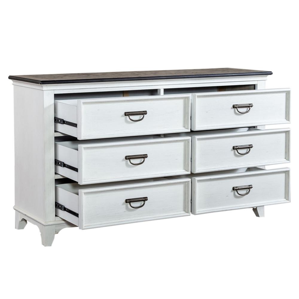 Allyson Park 6 Drawer Dresser in Wirebrushed White w/ Charcoal Top. Picture 6
