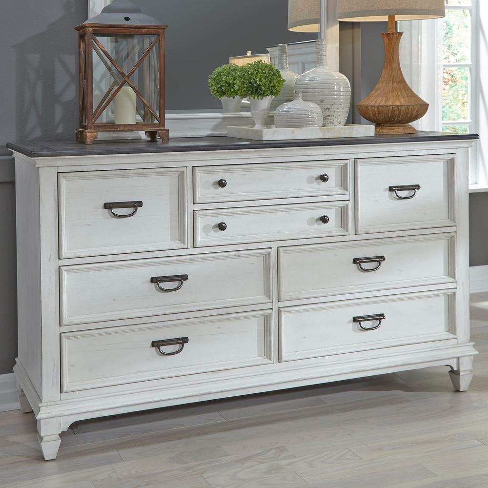 Allyson Park 8 Drawer Dresser in Wirebrushed White w/ Charcoal Top. Picture 7