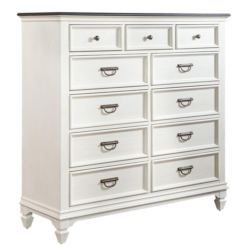 Allyson Park 11 Drawer Chesser in Wirebrushed White w/ Charcoal Top. Picture 1