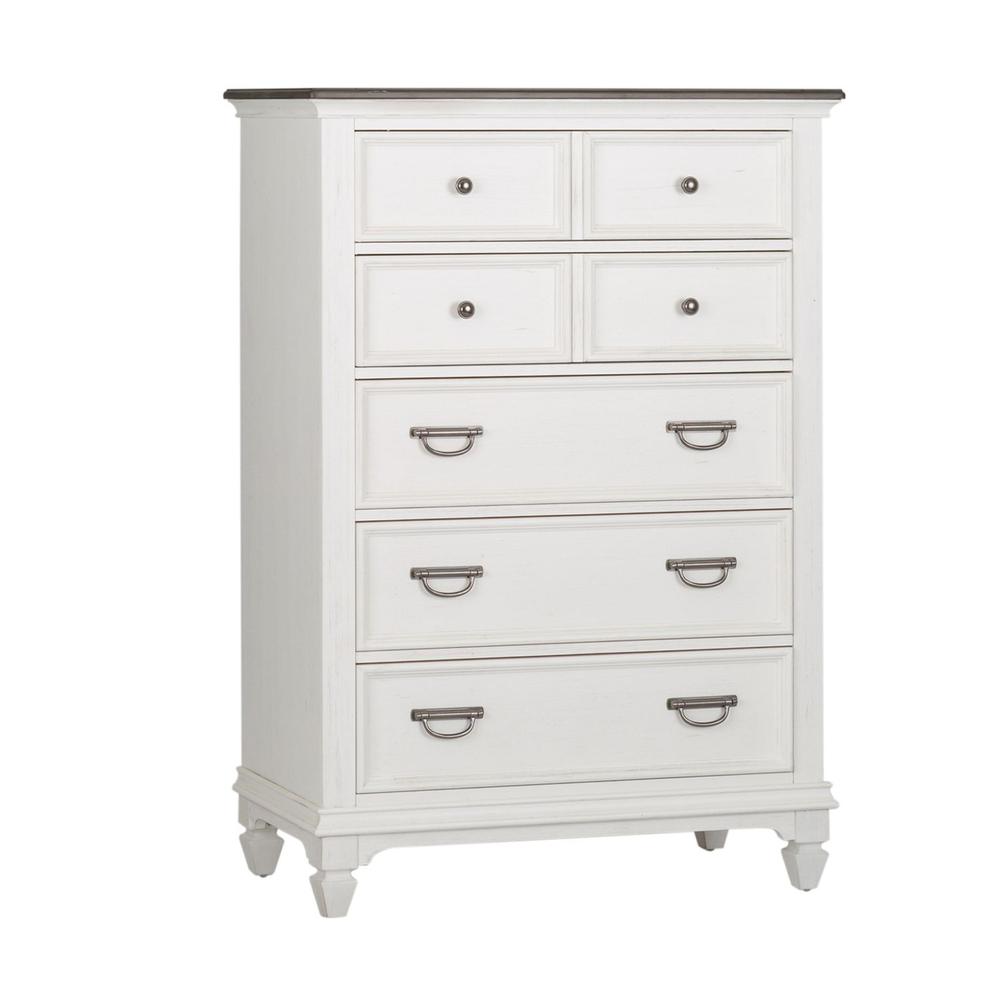 Allyson Park 5 Drawer Chest in Wirebrushed White w/ Charcoal Top. Picture 1