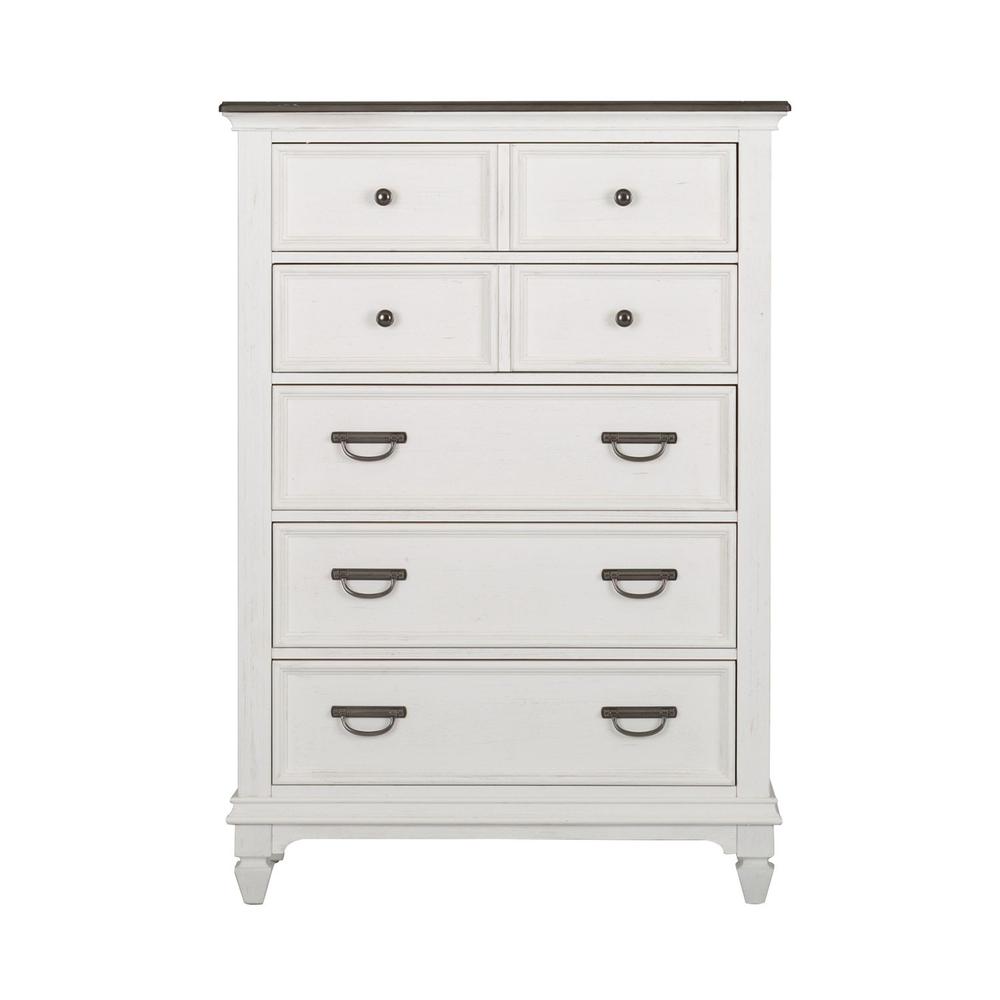 Allyson Park 5 Drawer Chest in Wirebrushed White w/ Charcoal Top. Picture 2