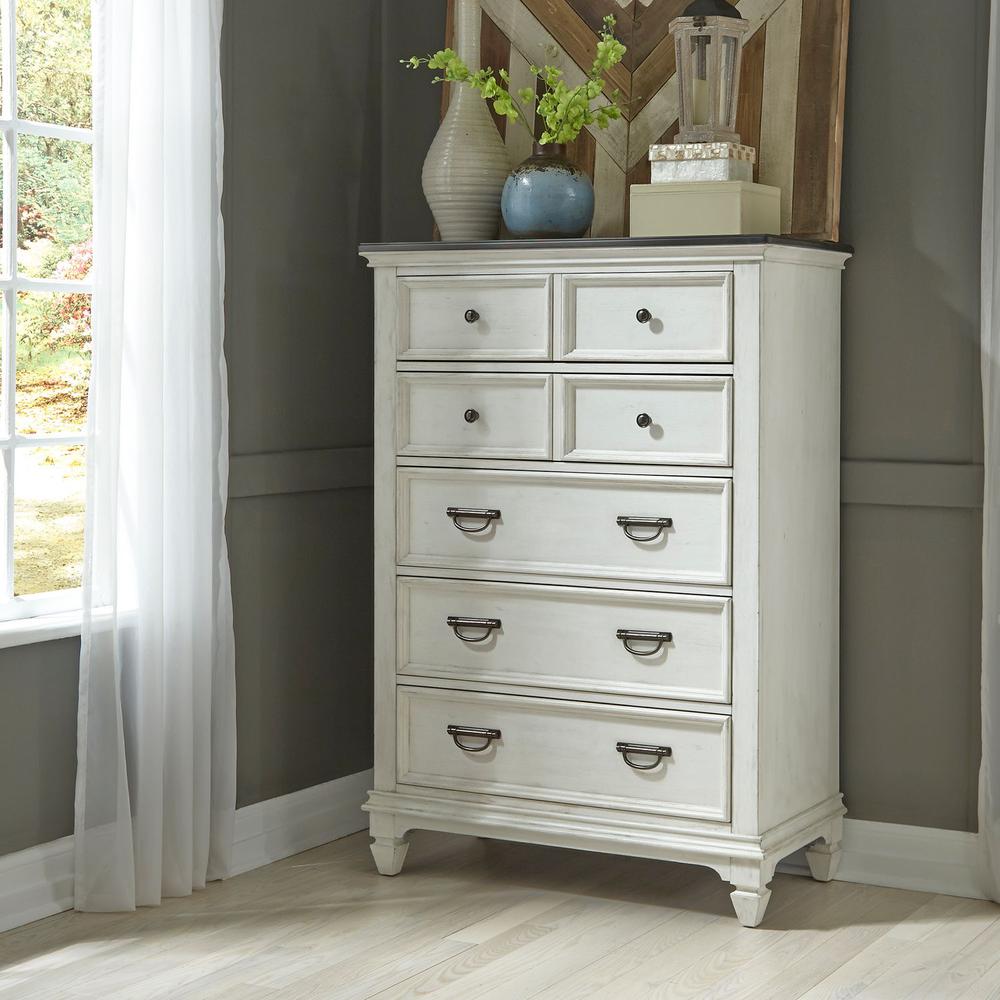 Allyson Park 5 Drawer Chest in Wirebrushed White w/ Charcoal Top. Picture 7