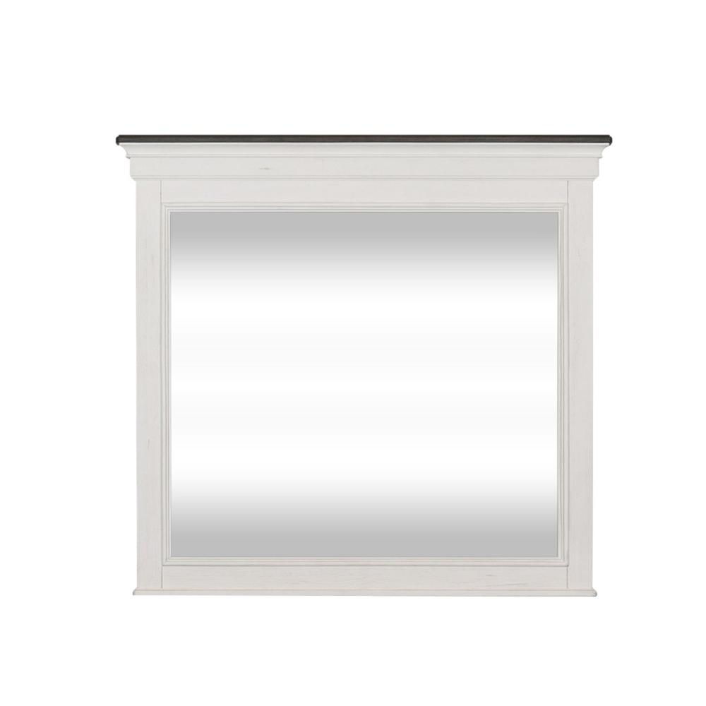 Allyson Park Crown Mirror in Wirebrushed White w/ Charcoal Top. Picture 1