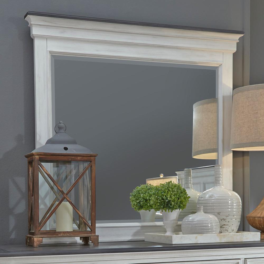 Allyson Park Crown Mirror in Wirebrushed White w/ Charcoal Top. Picture 5