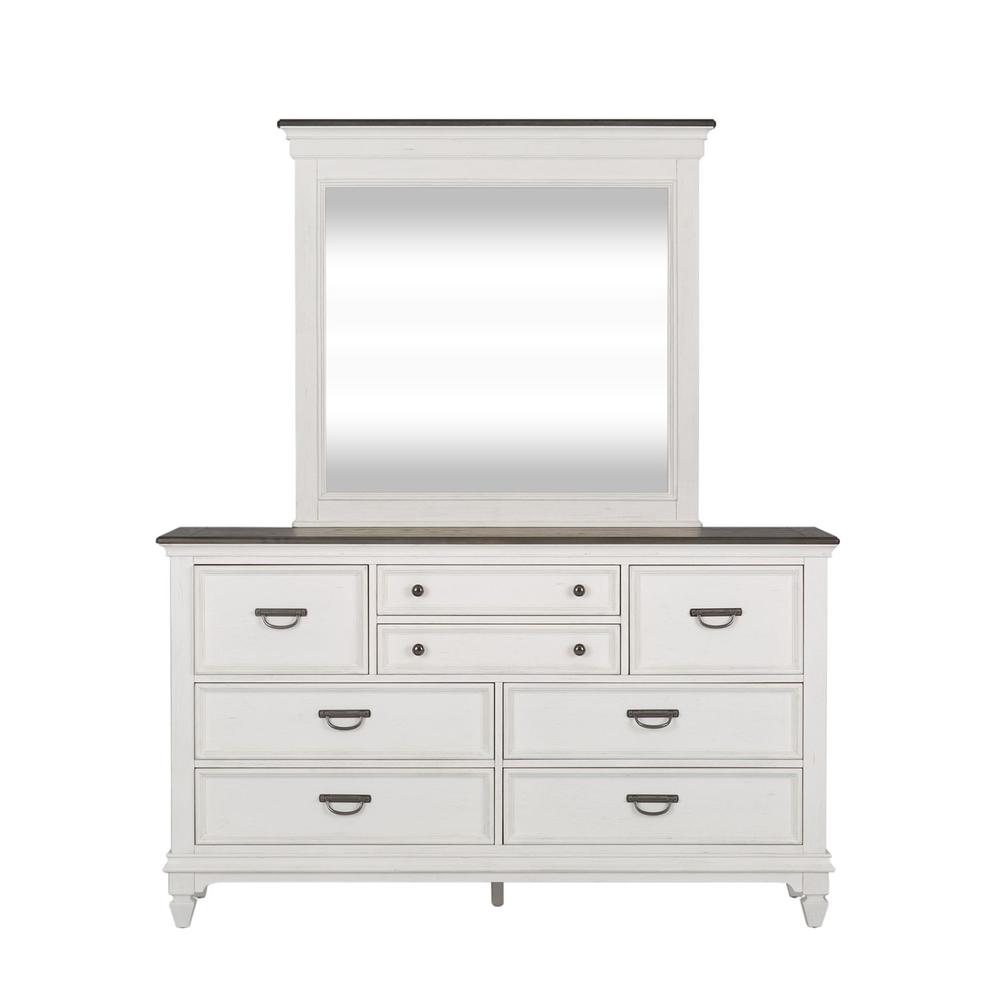 Allyson Park Dresser & Mirror in Wirebrushed White w/ Charcoal Top. Picture 1