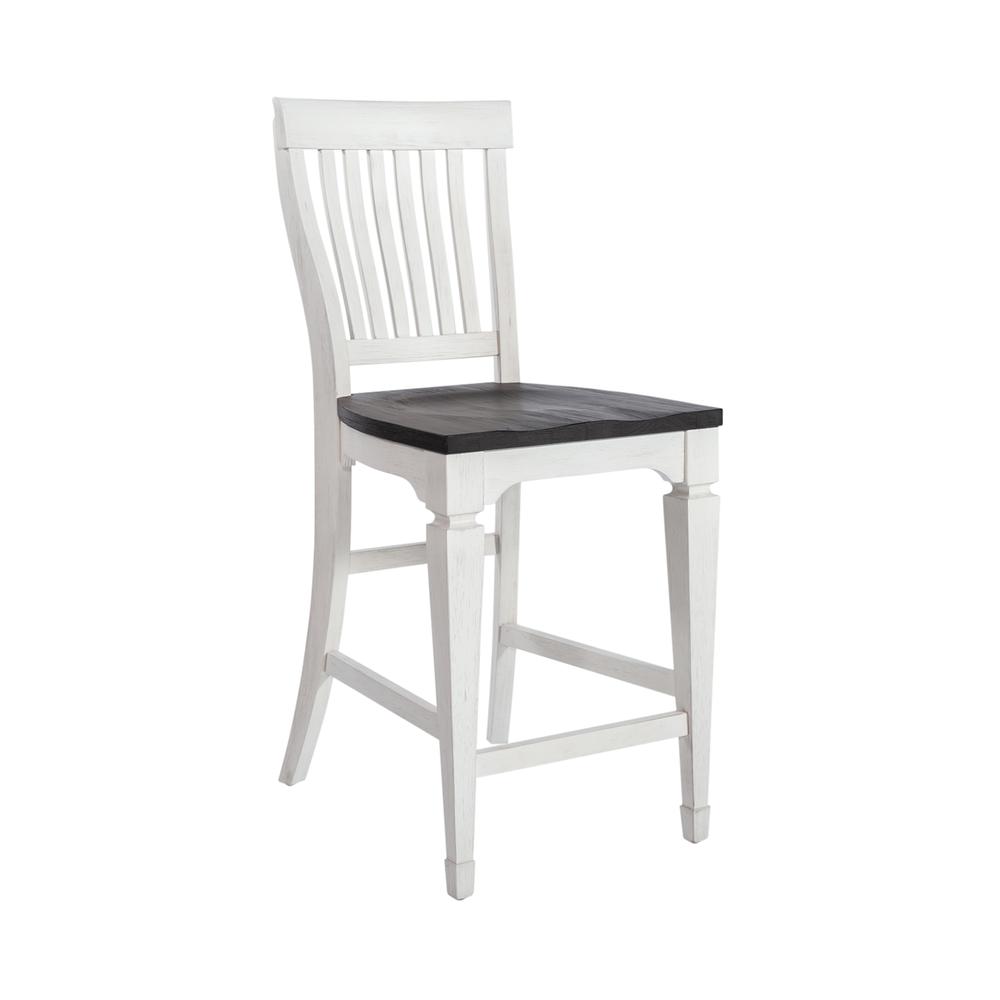 Allyson Park Counter Height Slat Back Chair in Wirebrushed White w/ Charcoal Top. Picture 1