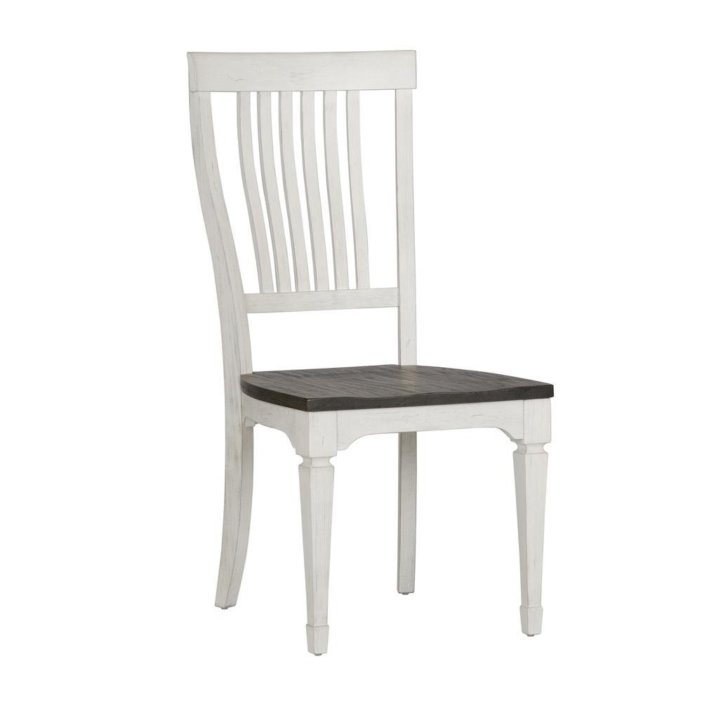 Allyson Park Slat Back Side Chair (RTA) in Wirebrushed White w/ Charcoal Top. Picture 1