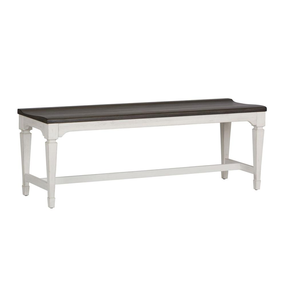 Allyson Park Wood Seat Bench in Wirebrushed White w/ Charcoal Top. Picture 1