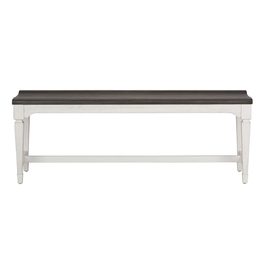 Allyson Park Wood Seat Bench in Wirebrushed White w/ Charcoal Top. Picture 2