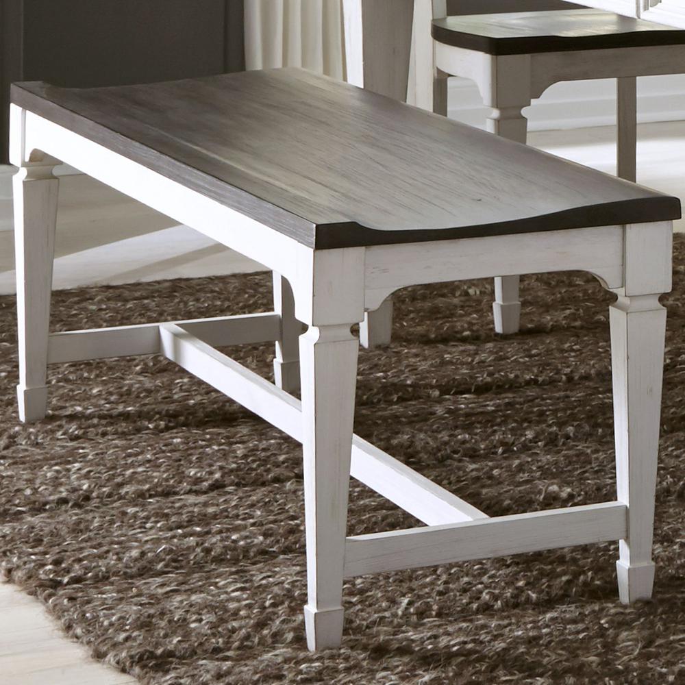Allyson Park Wood Seat Bench in Wirebrushed White w/ Charcoal Top. Picture 5