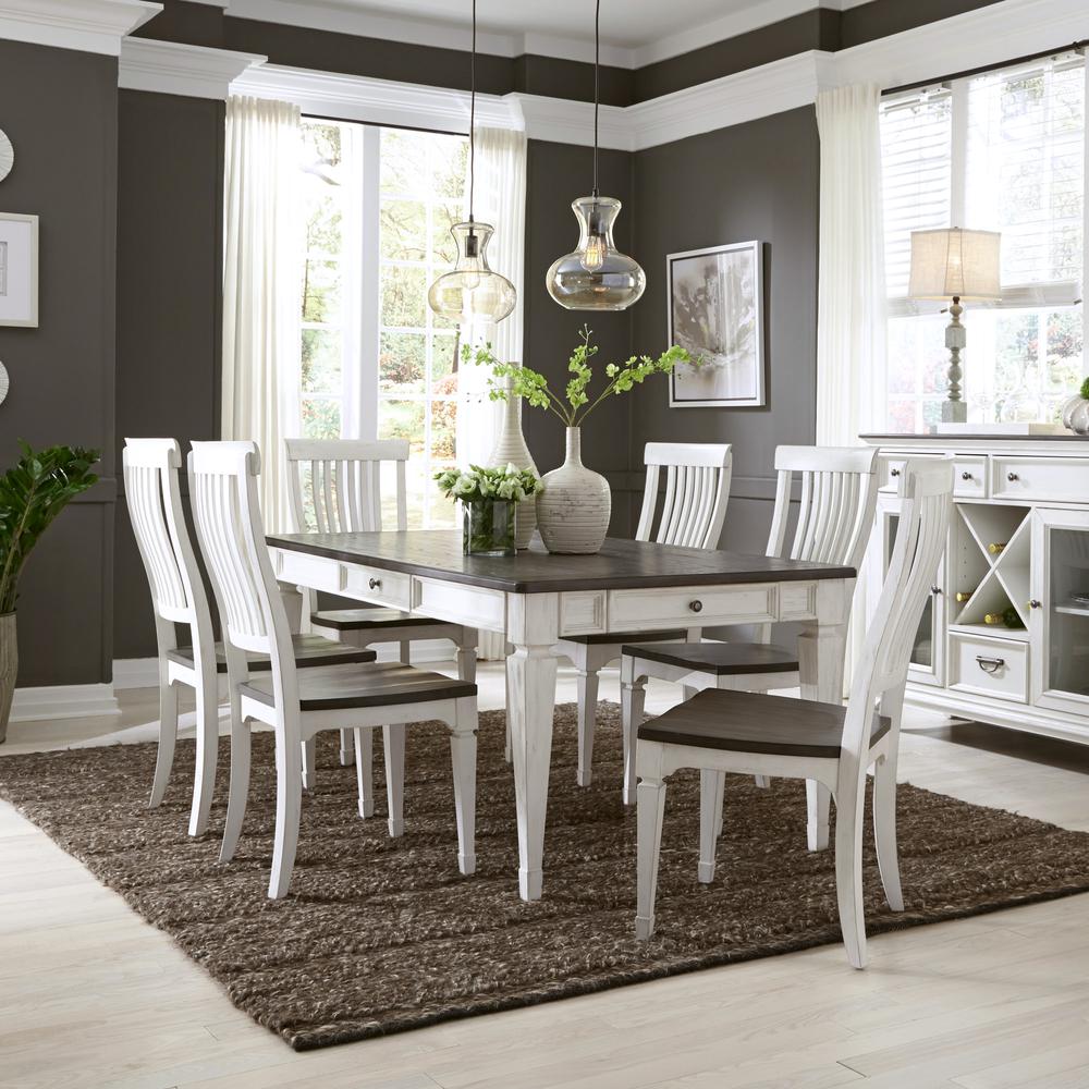 Allyson Park 7 Piece Rectangular Table Set in Wirebrushed White w/ Charcoal Top. Picture 3