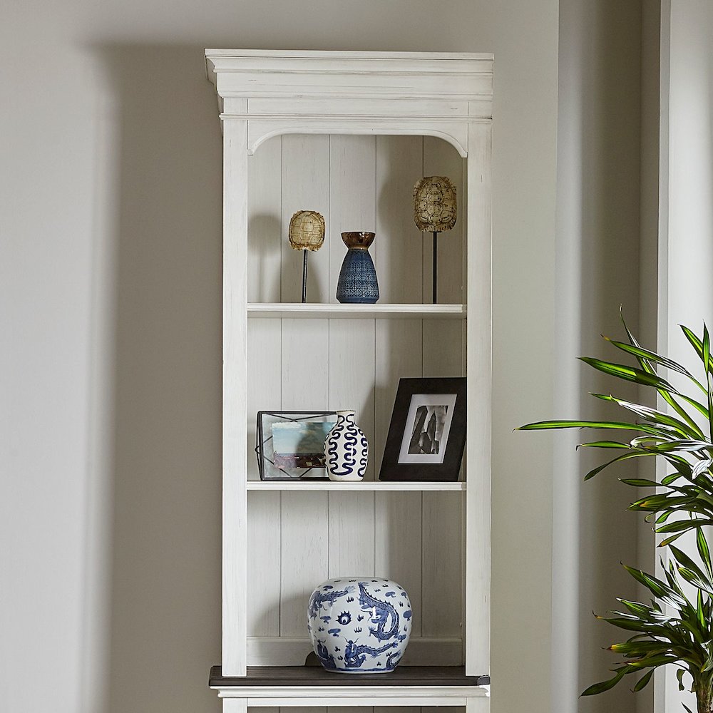 Entertainment Center with Piers - Wirebrushed White with Charcoal Tops. Picture 4