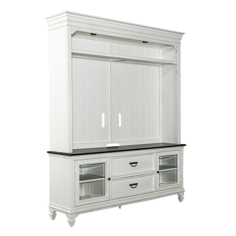 Allyson Park Entertainment Center - Wirebrushed White with Charcoal Tops. Picture 1