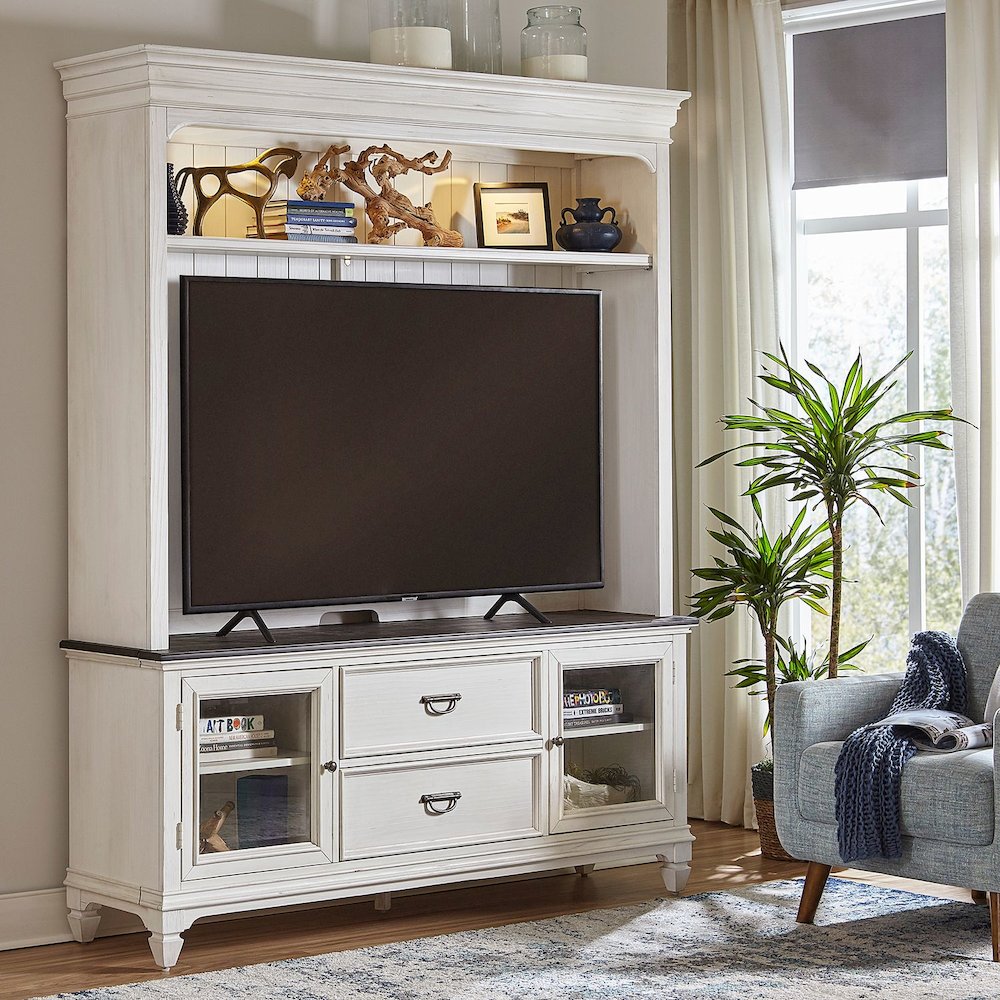 Allyson Park Entertainment Center - Wirebrushed White with Charcoal Tops. Picture 8