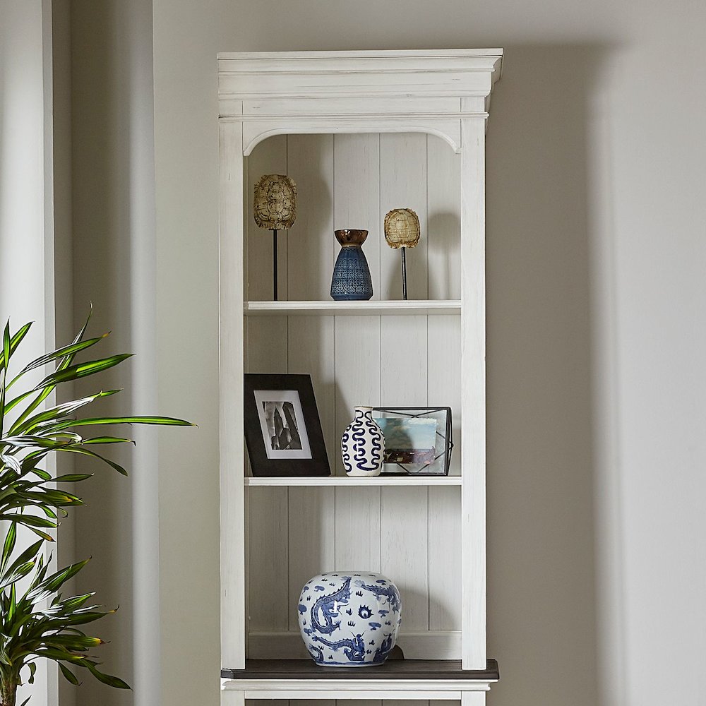 Entertainment Center with Piers - Wirebrushed White with Charcoal Tops. Picture 6