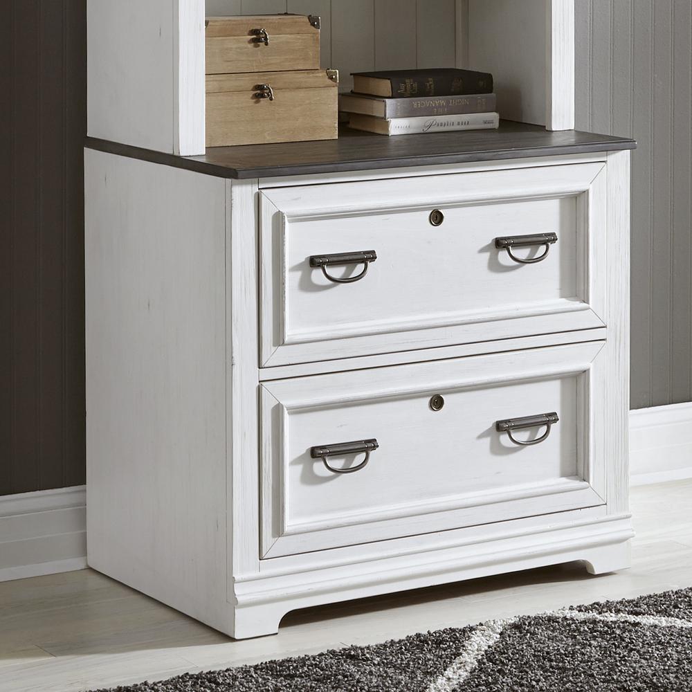Allyson Park Bunching Lateral File Cabinet in Wirebrushed White w/ Charcoal Top. Picture 5