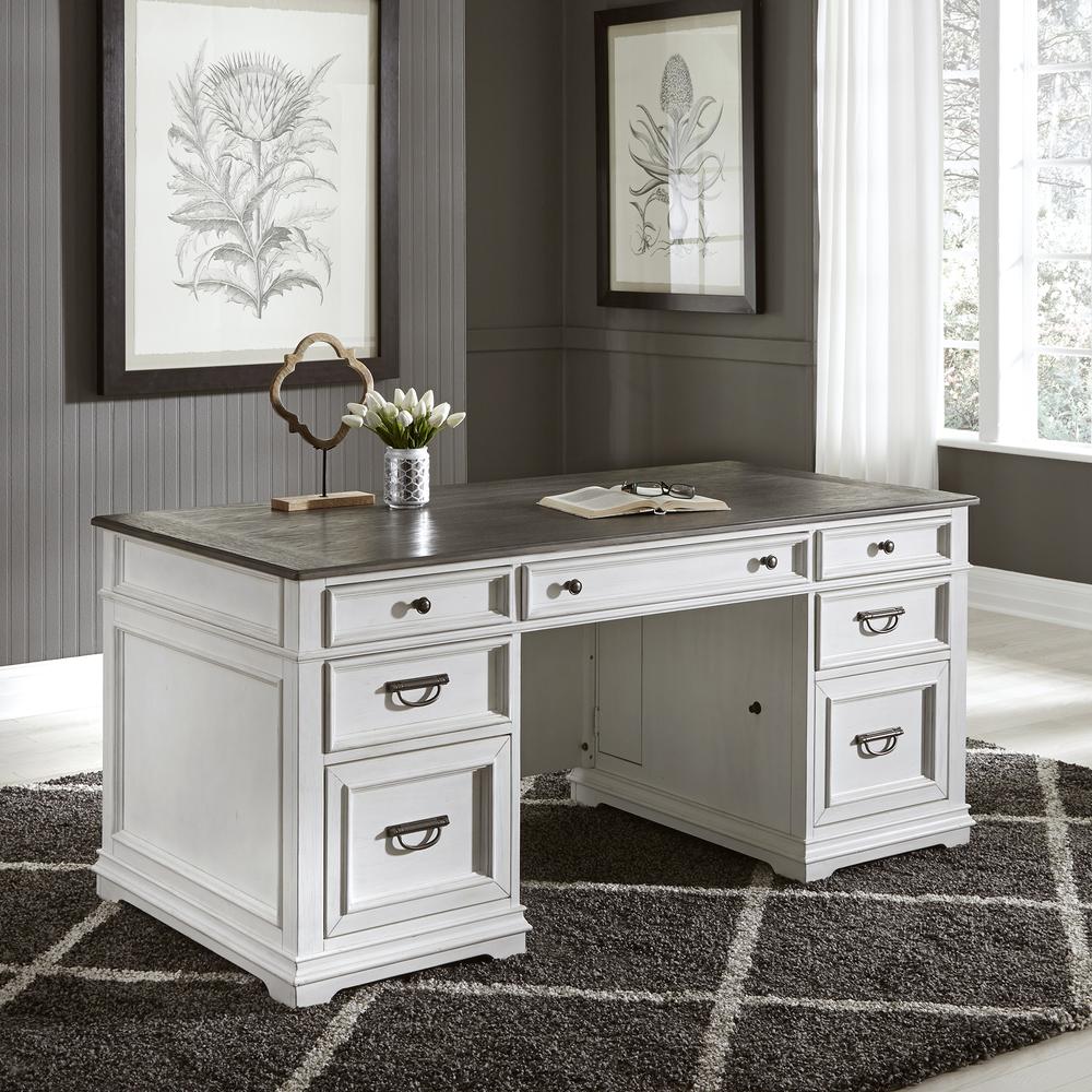 Allyson Park Desk in Wirebrushed White w/ Charcoal Top. Picture 3