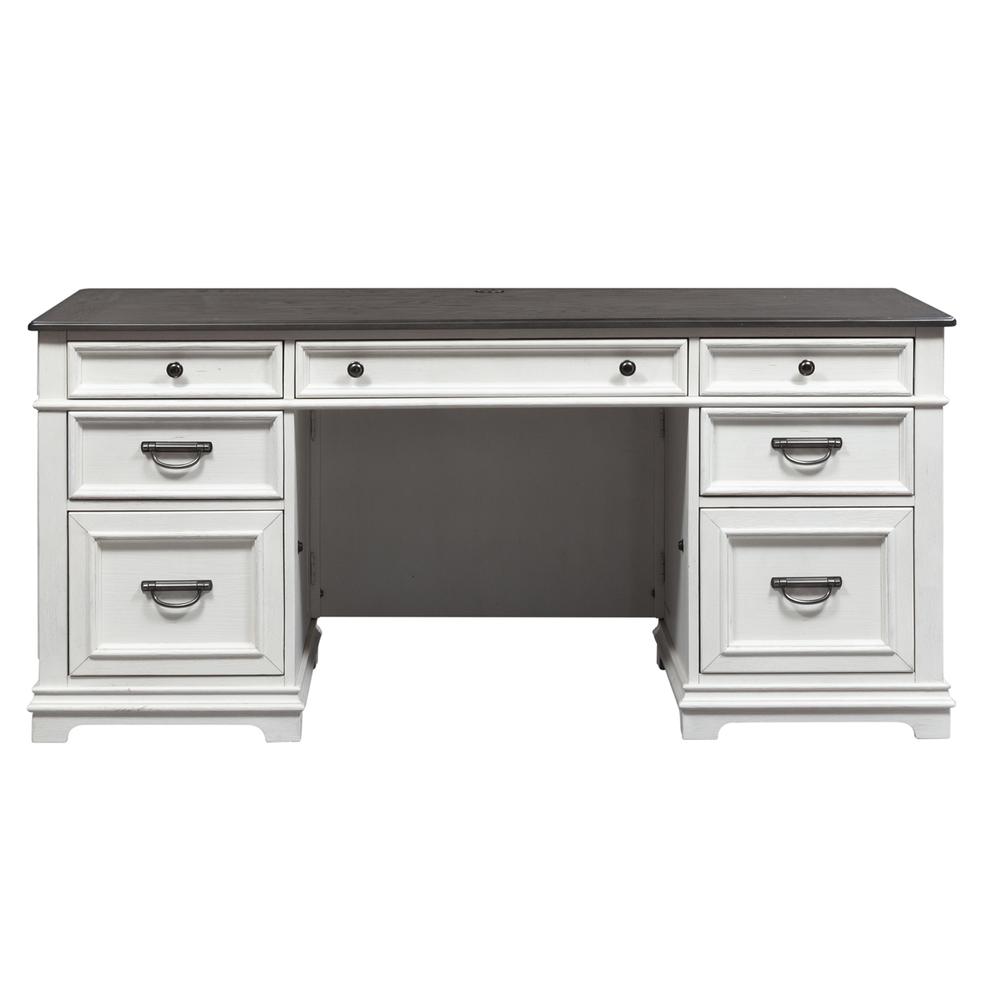 Allyson Park Desk in Wirebrushed White w/ Charcoal Top. Picture 1