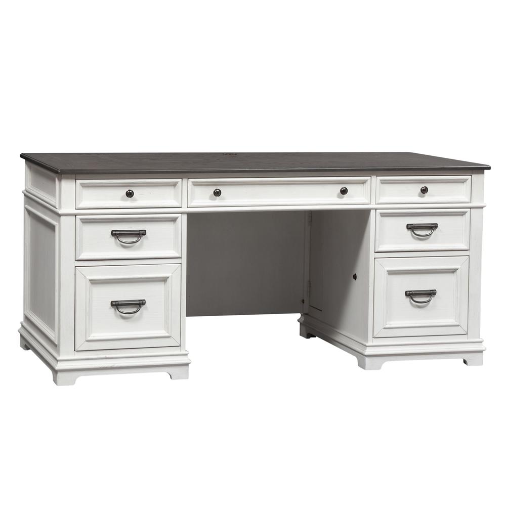 Allyson Park Desk in Wirebrushed White w/ Charcoal Top. Picture 2