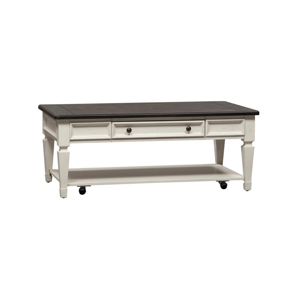 Allyson Park Rectangular Cocktail Table in Wirebrushed White w/ Charcoal Top. Picture 1